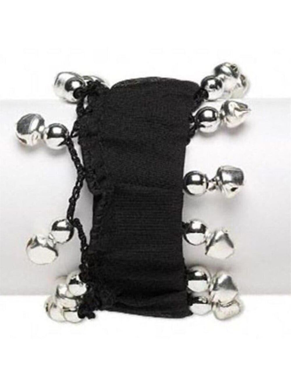 East India Black Silver Goth Punk Stretch Cuff Bracelet With Bells